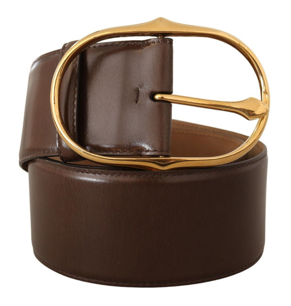 Brown Leather Gold Metal Oval Buckle Belt