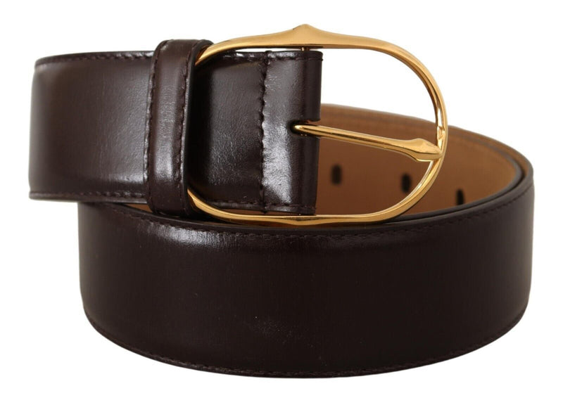 Dark Brown Leather Gold Metal Buckle Belt