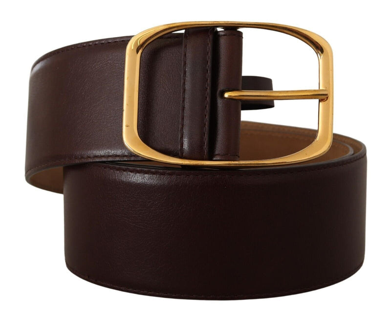 Dark Brown Leather Gold Metal Buckle Belt