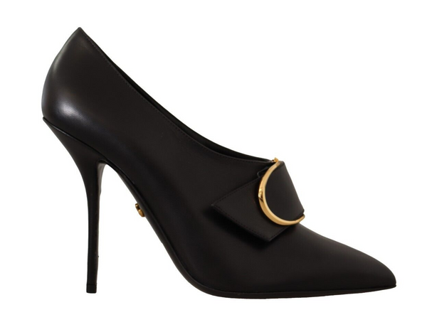 Black Leather Buckle Pointed Toe Pumps Shoes