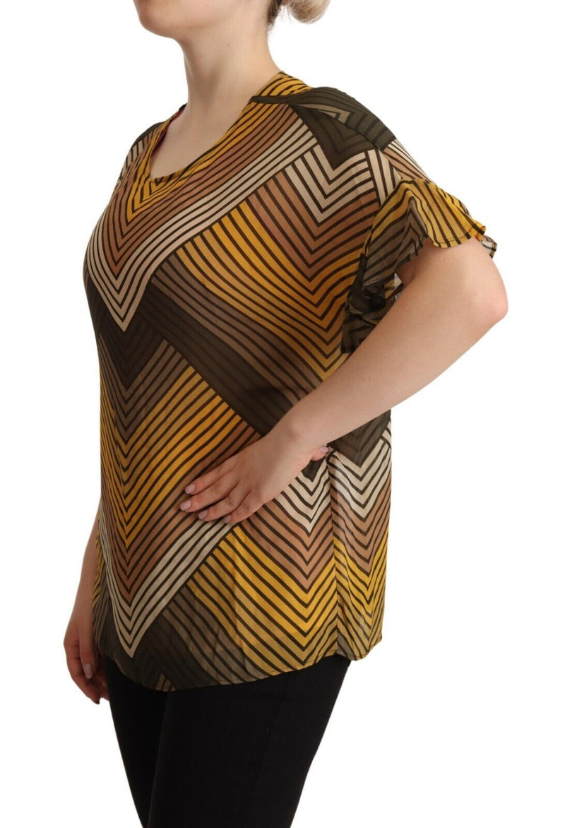 Multicolor Stripes Short Sleeves Round Neck Top Blouse