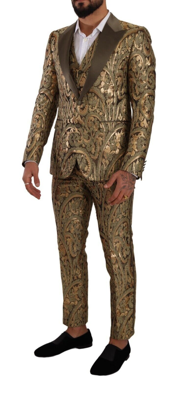 Gold Brocade Slim 3 Piece Single Breasted Suit