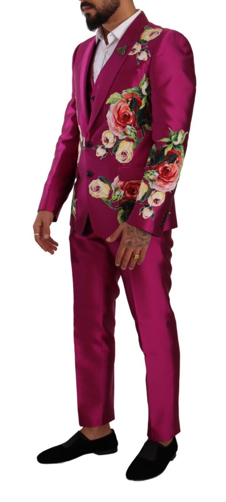 Pink MARTINI Floral Silk Slim 3 Piece Set Suit