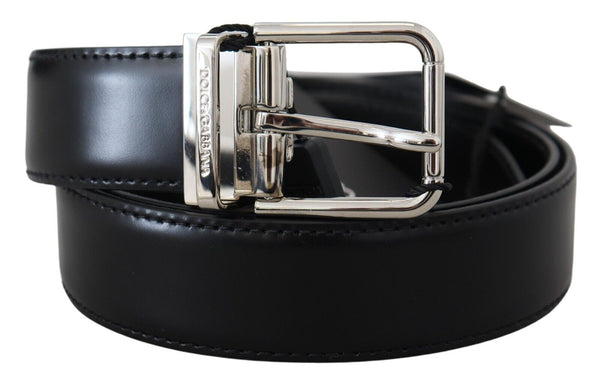 Black Leather Silver Tone Metal Buckle Belt