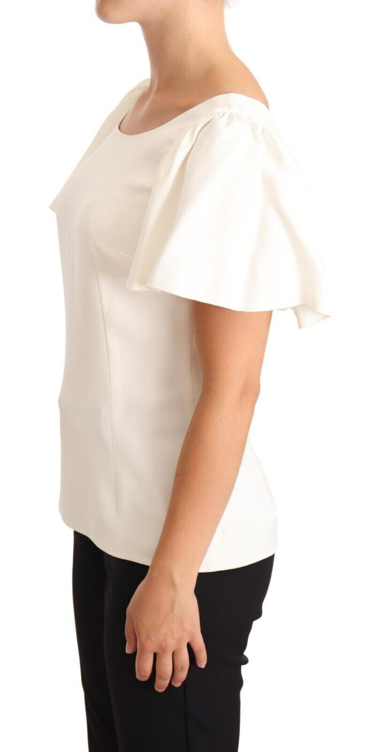 White Viscose Stretch Short Sleeves Top Blouse