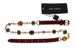 Red Suede Bordeaux Crystal Waist Belt