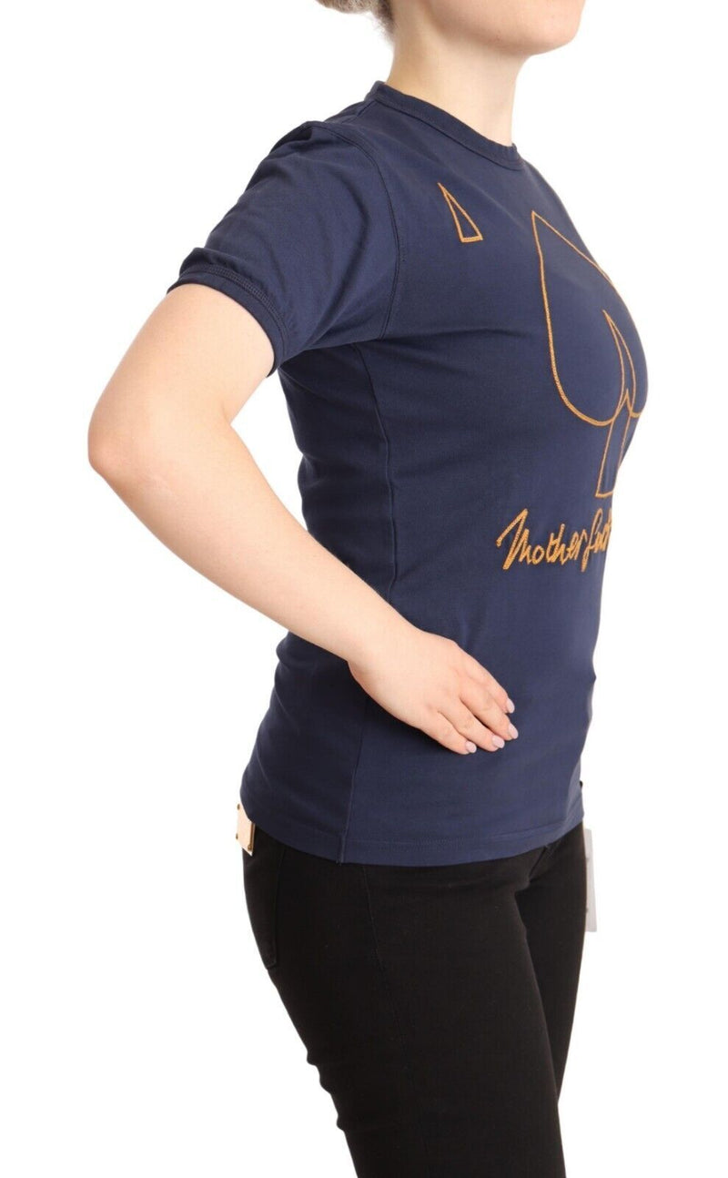 Navy Blue Cotton Short Sleeves Crew Neck T-shirt