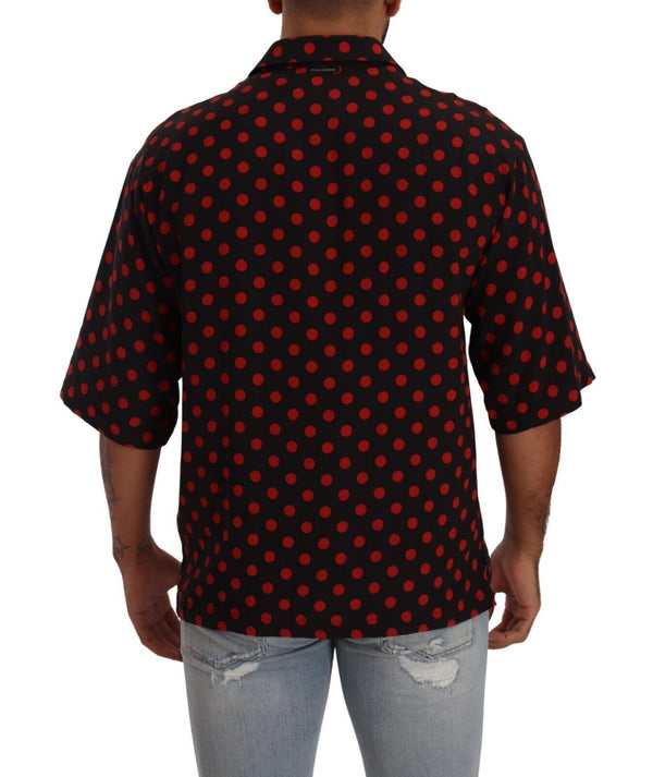 Red Black Silk Polka Dots Short Sleeves Shirt