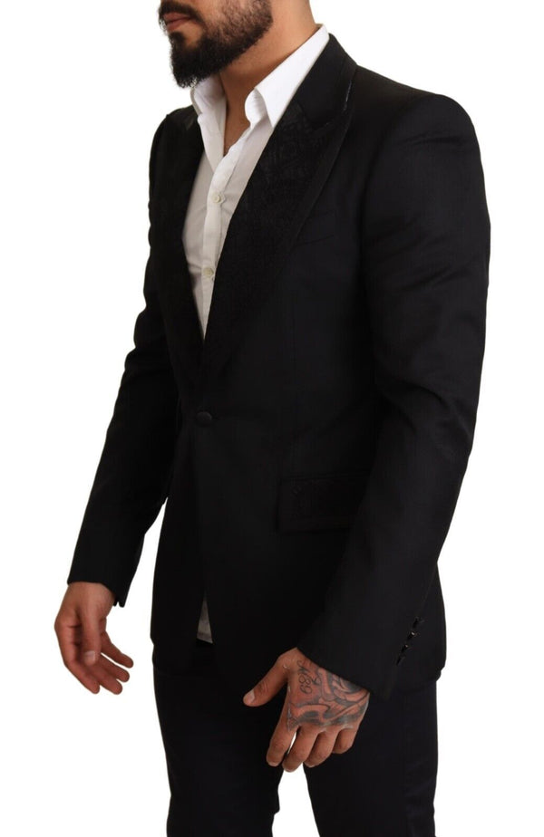 Black Slim Fit One Button Blazer Jacket