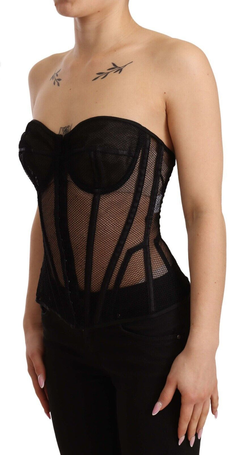 Black Viscose Bustier Corset Strapless Top