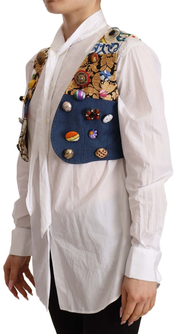 Multicolor Embellished Waist Coat Cotton Top