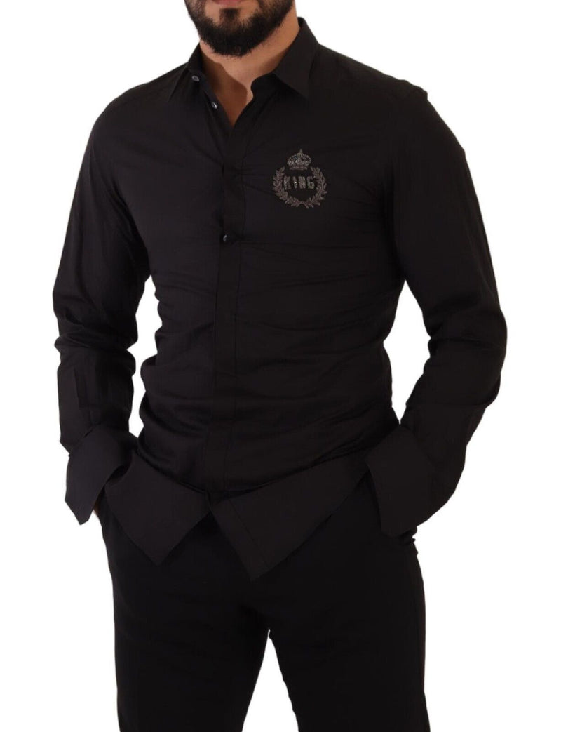 Black GOLD Logo Crown King Slim Formal Shirt