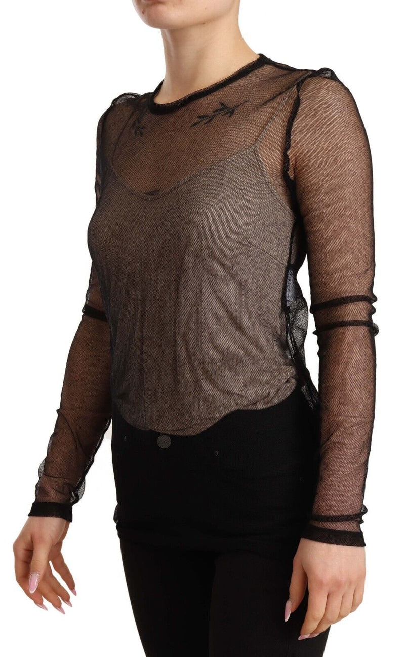 Black See Through Long Sleeves Cotton Top