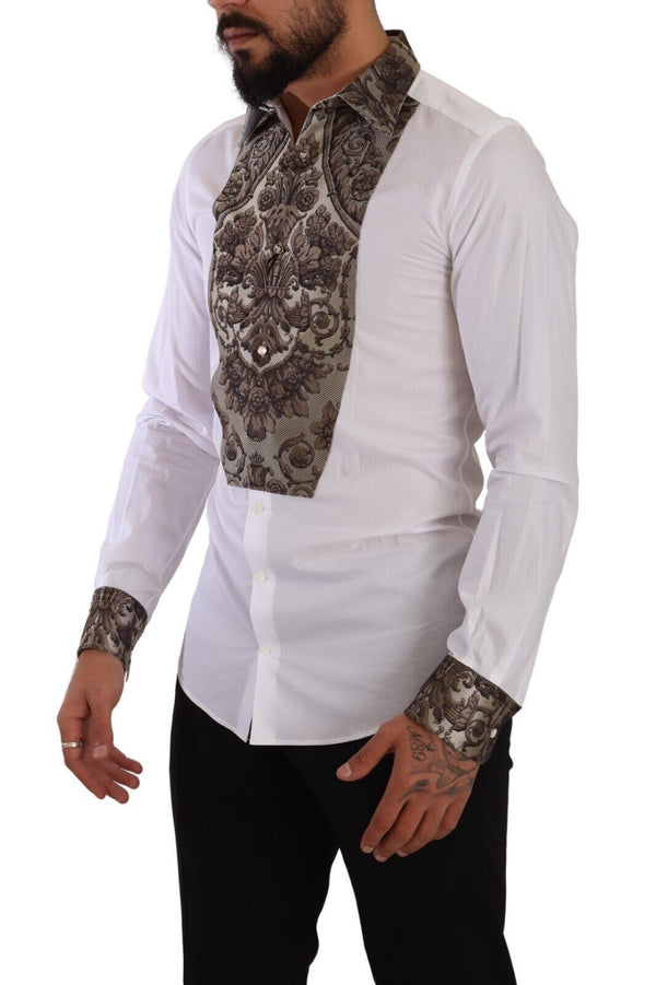 White GOLD Jacquard Cotton Slim Formal Shirt