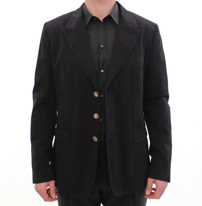 Black Three Button Slim Fit Blazer Jacket