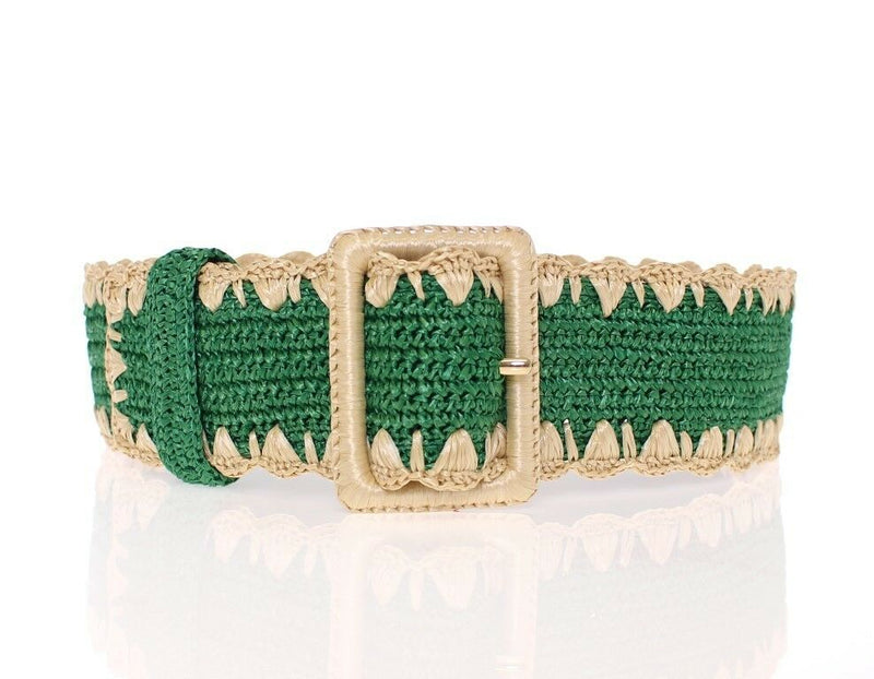 Green Raffia Woven Waist Viscose Wide Belt