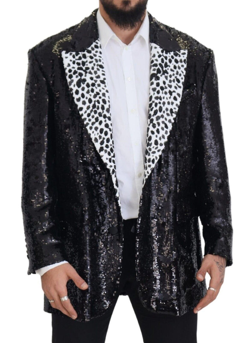 Black Sequined Cow Pattern Nylon Blazer