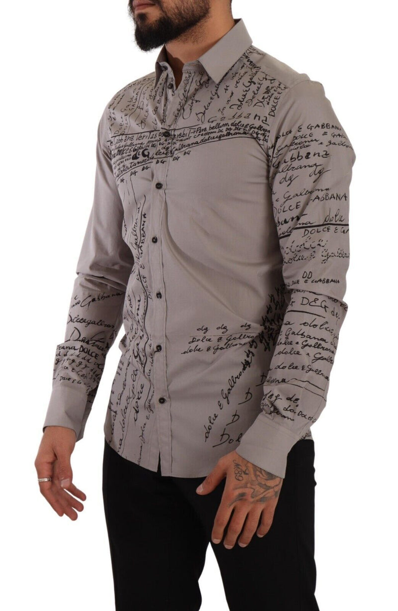 Gray GOLD Logo Print Cotton Collared Shirt