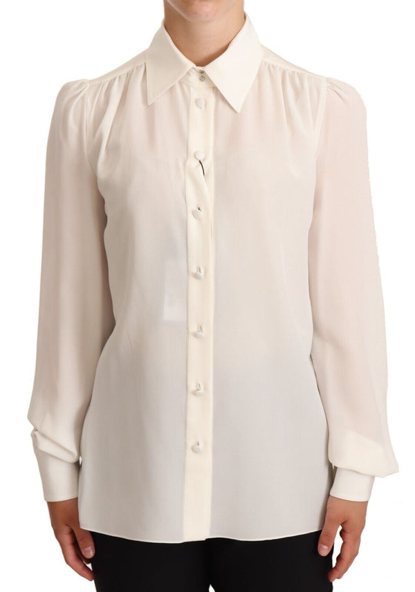 White Long Sleeve Polo Shirt Top Blouse