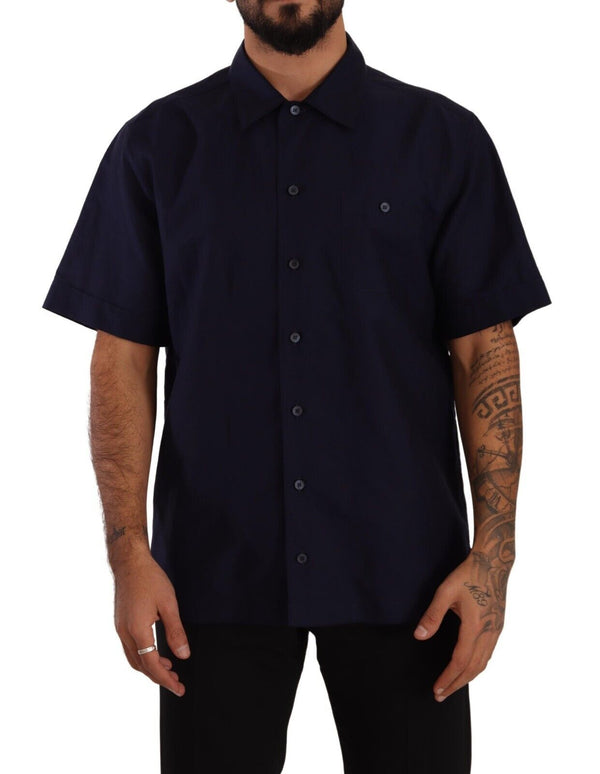 Navy Blue Button Down Short Sleeves Shirt