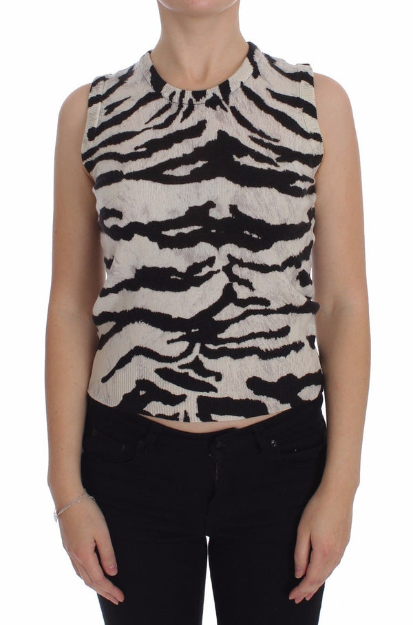 Zebra 100% Cashmere Knit Top Vest Tank Top