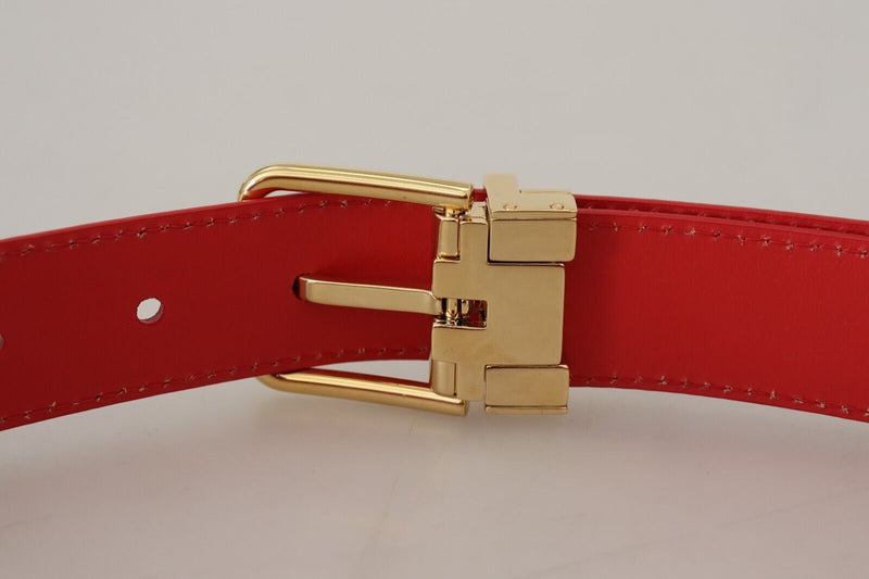 Red Solid Leather Gold Metal Buckle Belt