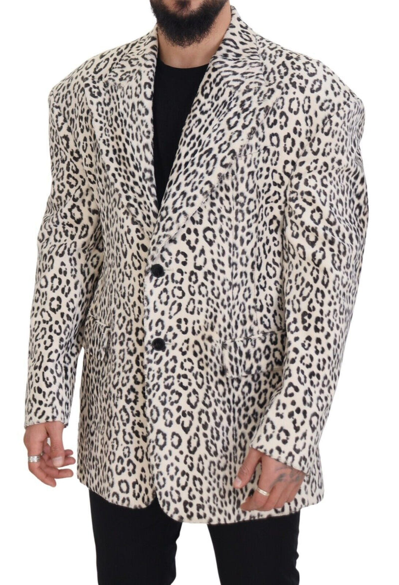 White Leopard Single Breasted Coat Blazer