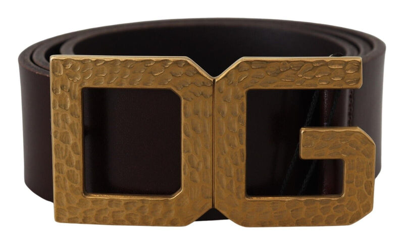 Black Calf Leather Gold Logo Metal Buckle