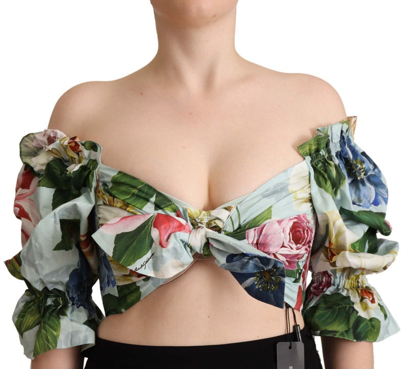 Multicolor Floral Open Shoulder Crop Blouse Top