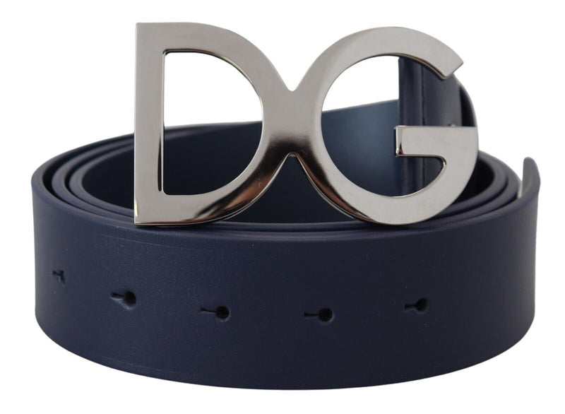 Blue Leather Silver Tone DG Metal Buckle Belt