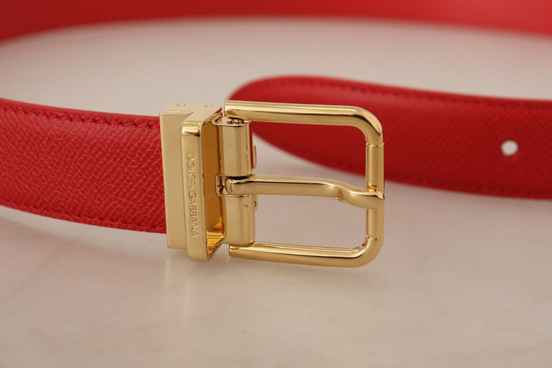 Red Solid Leather Gold Metal Buckle Belt