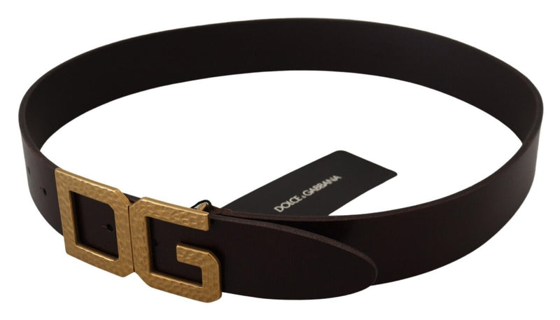 Black Calf Leather Gold Logo Metal Buckle