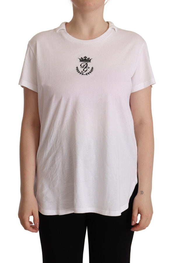 White DG Crown Print Cotton Collared Neck T-shirt