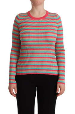 Multicolor Stripes Silk Crew Neck Pullover Top