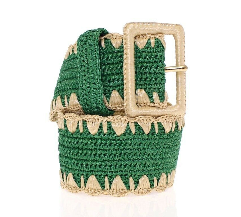 Green Raffia Woven Waist Viscose Wide Belt