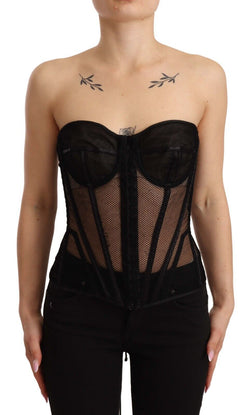 Black Viscose Bustier Corset Strapless Top