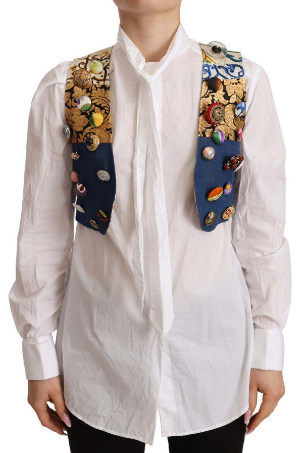 Multicolor Embellished Waist Coat Cotton Top