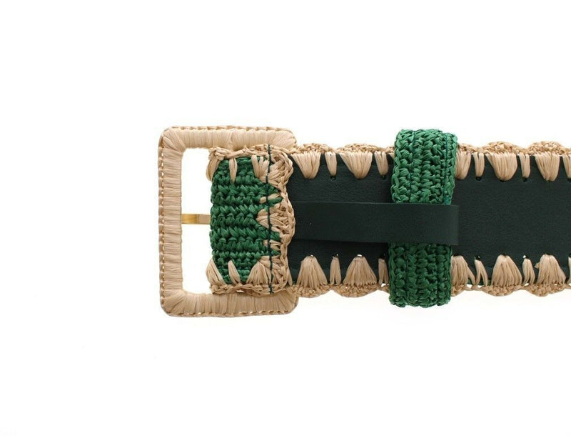 Green Raffia Woven Waist Viscose Wide Belt