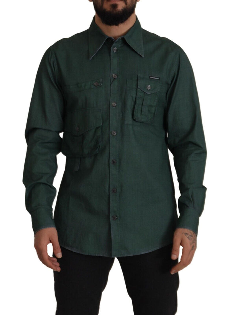 Dark Green Button Down Long Sleeves Shirt