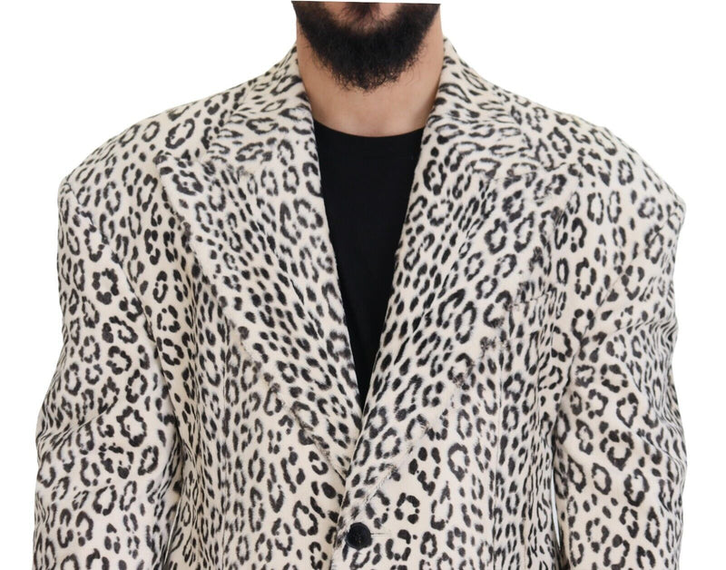 White Leopard Single Breasted Coat Blazer