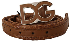 Brown Weaved Leather DG Logo Metal Buckle