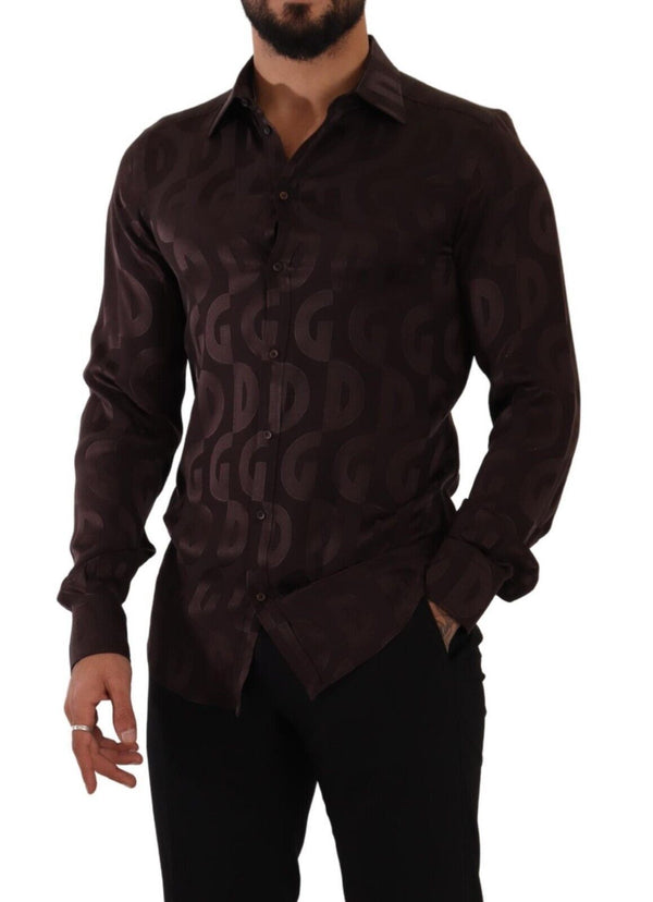 Bordeaux GOLD Logo Silk Slim Fit Mens Shirt