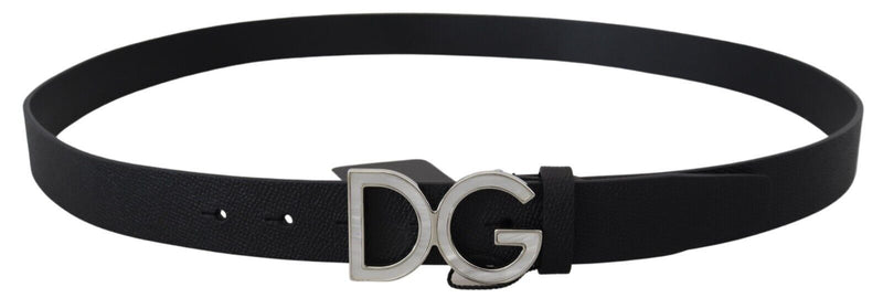 Black Leather Silver Tone DG Metal Buckle Belt