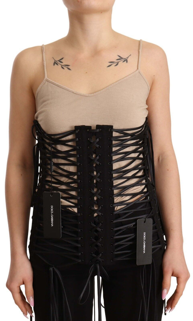 Black Interlaced Corset Polyester Two Zip Top