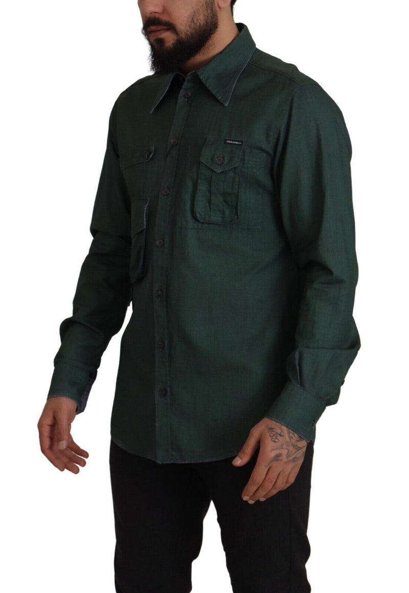 Dark Green Button Down Long Sleeves Shirt