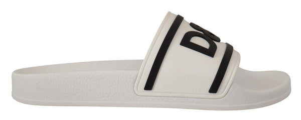 White Black Rubber Beachwear Logo Sandals Shoes