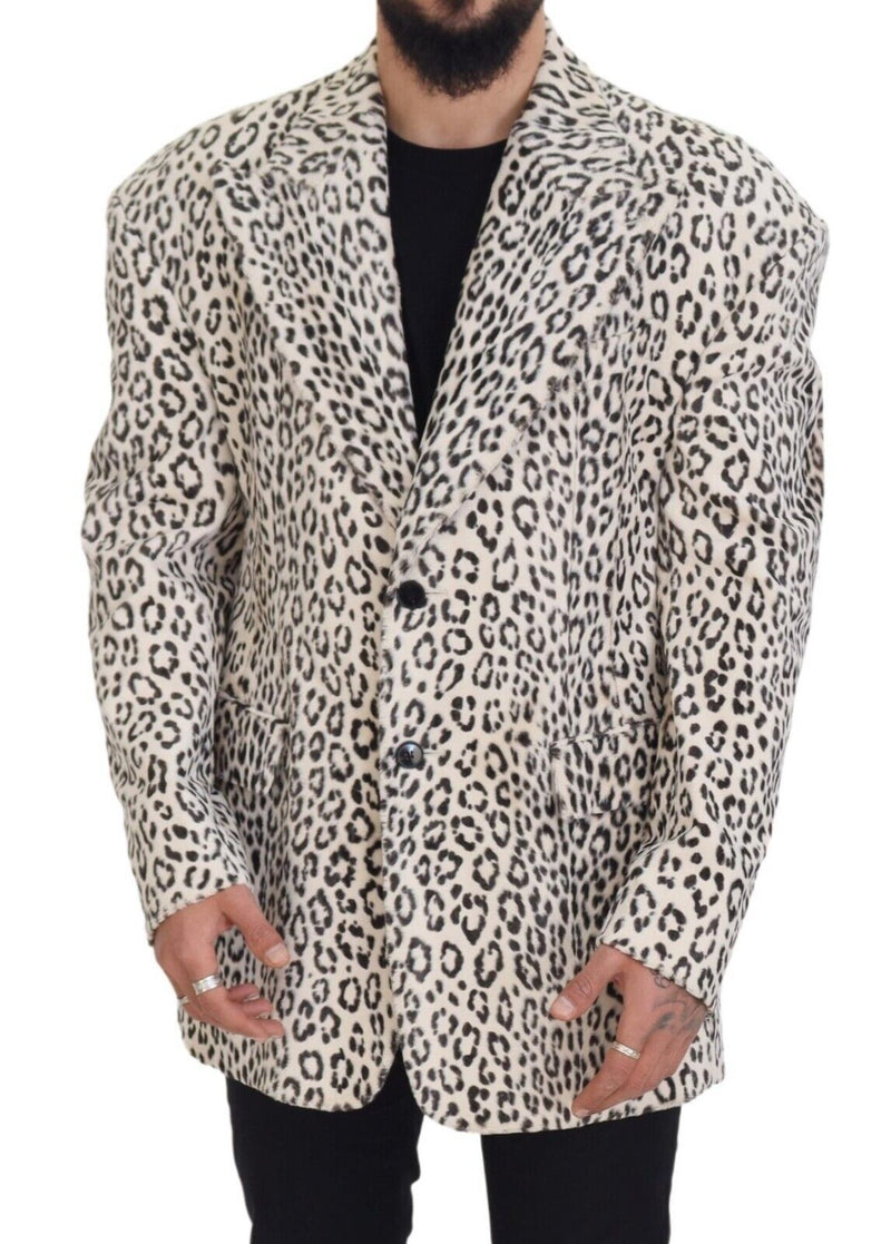 White Leopard Single Breasted Coat Blazer