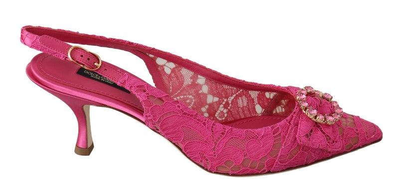 Pink Lace Heels Crystals Slingback Shoes