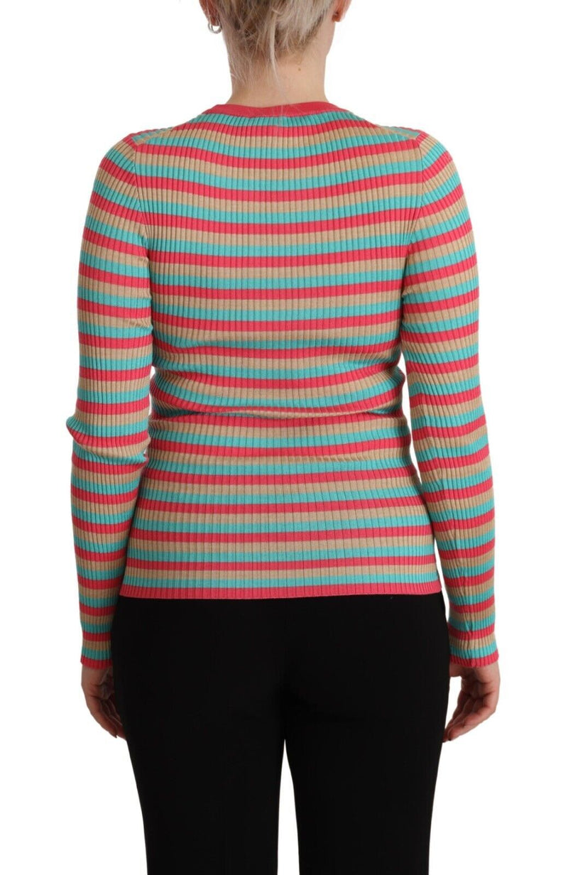 Multicolor Stripes Silk Crew Neck Pullover Top