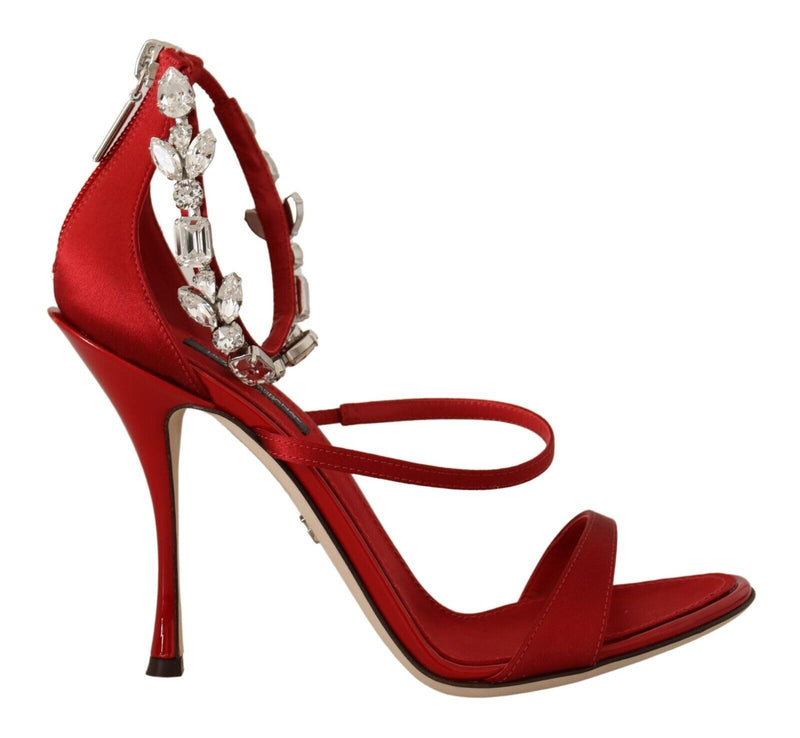 Red Satin Crystals Sandals Heels Keira Shoes